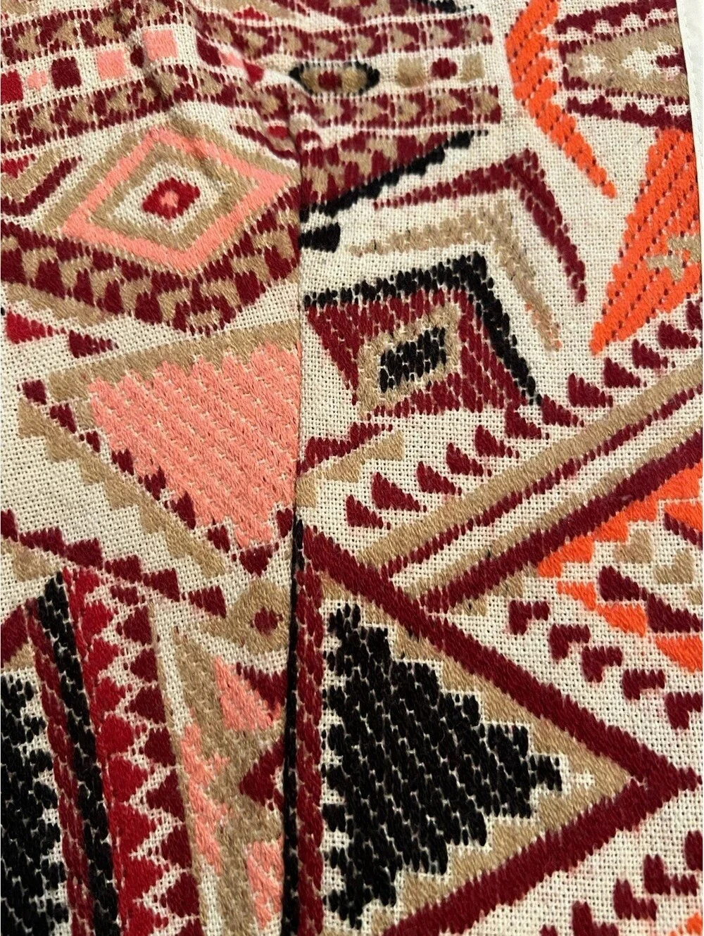 Soho Jeans Womens Medium Brown Orange Aztec Geometric Open Front Short Jacket